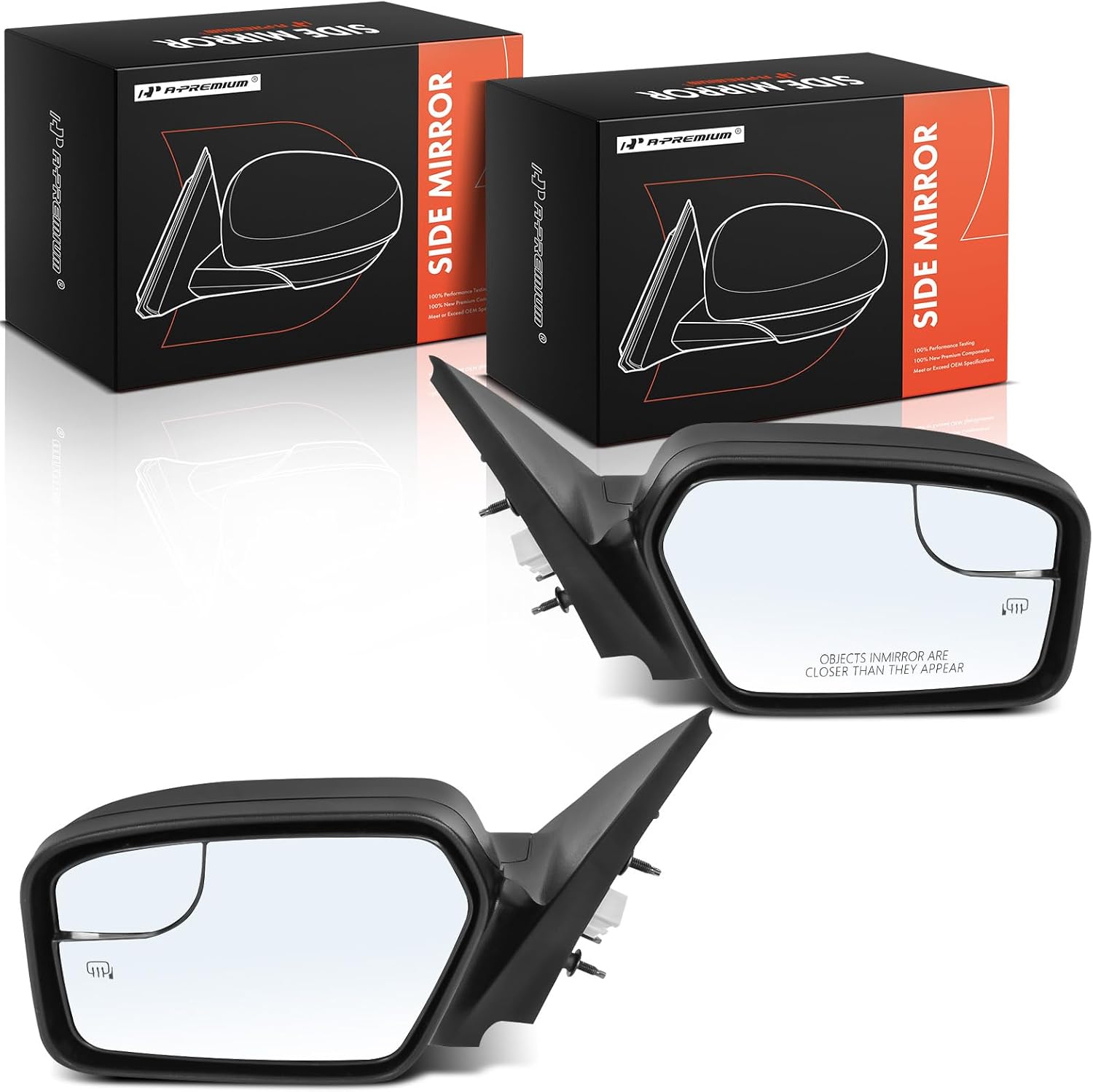 A-Premium Pair (2) Driver and Passenger Side Power Door Mirror - Compatible with Ford Fusion 2011-2012 & Mercury Milan 2011 - Heated, Non-Folding, Black Texture Blind Spot Glass
