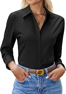 siliteelon Womens Button Down Shirt: Collared Dress Shirt Long Sleeve Cotton Button Up Shirt Work Office Blouse Top Global Recycled Standard Global Recycled Standard Global Recycled Standard