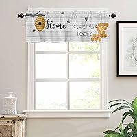 Vista 3 de Cortina de cenefa de ventana con diseño de abejas de miel, Home is Where Your Honey is Bee de grano de madera rústica, cortina opaca con bolsillo