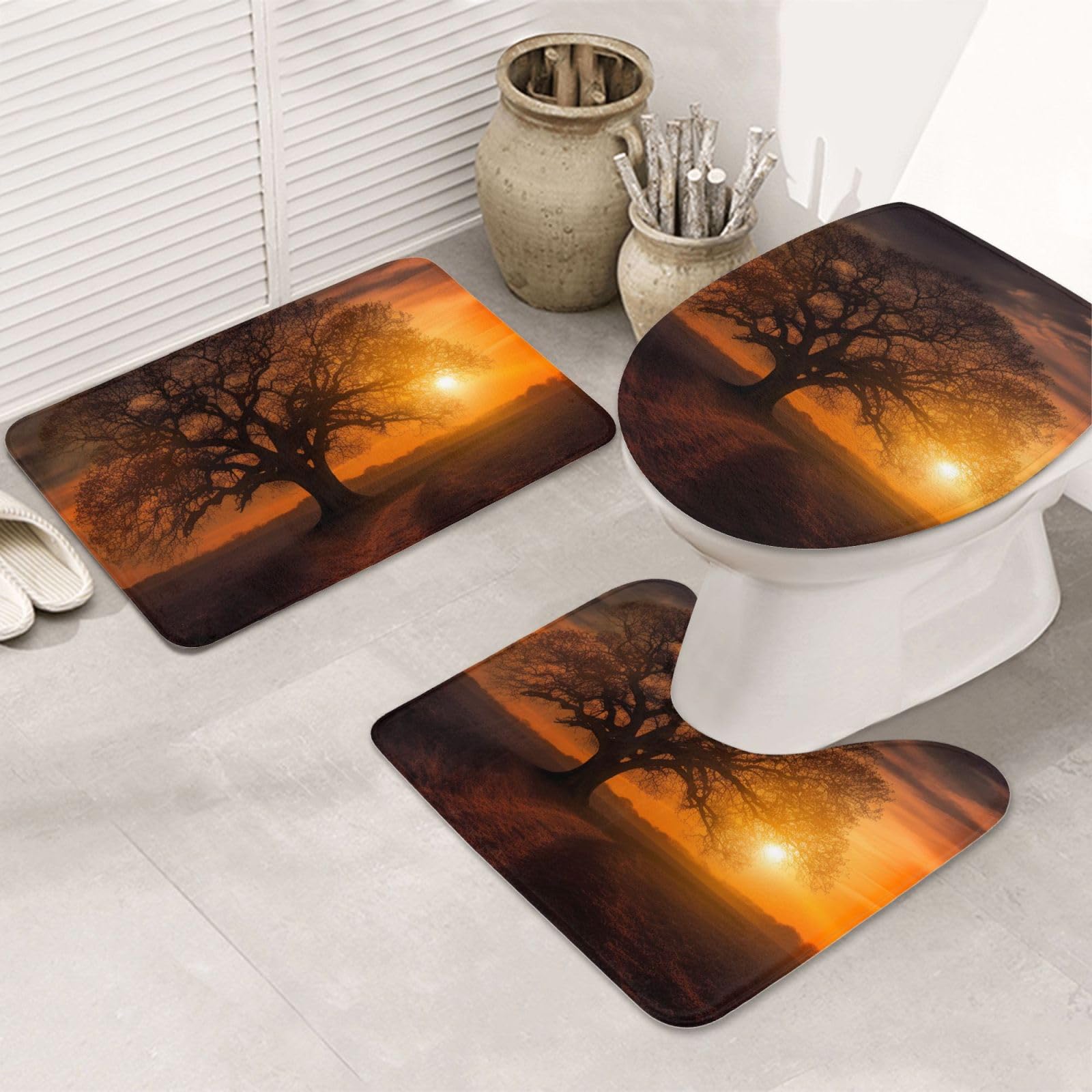 Tapis de salle de bain lot de 3 ultra doux absorbant avec motif coucher de soleil