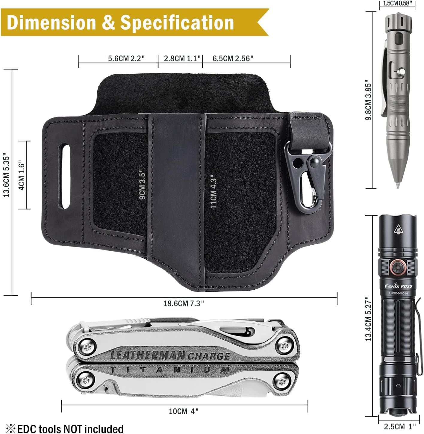 Pochwa wielofunkcyjna VIPERADE PL3, skórzana pochwa z łatką DIY, męski organizer kieszonkowy EDC, pochwa Leatherman, uchwyt na latarkę z uchwytem na długopis, organizer na pasek z uchwytem na klucze