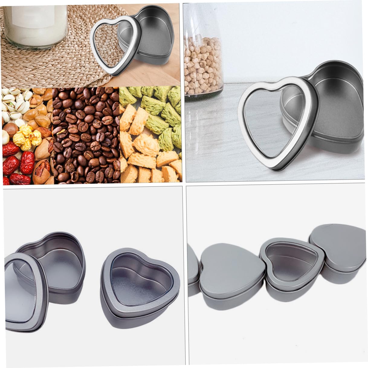 24 Pezzi Scatoline Portaconfetti in Latta a Forma di Cuore Argento Finestra Trasparente Contenitori Creativi per Cucito e Conservazione