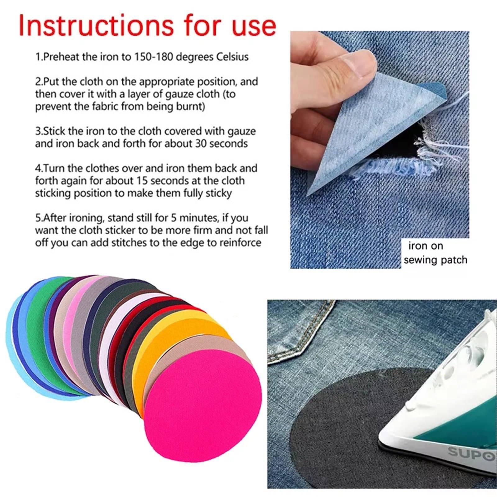 Aufnäher zum Aufbügeln für Kleidung, 40 Stück, mehrere Farben erhältlich, Reparaturflicken zum Aufbügeln für Kleidung, Jeans, Reparaturstoff, DIY, Nähen, Stoffreparatur (PE7518CT)