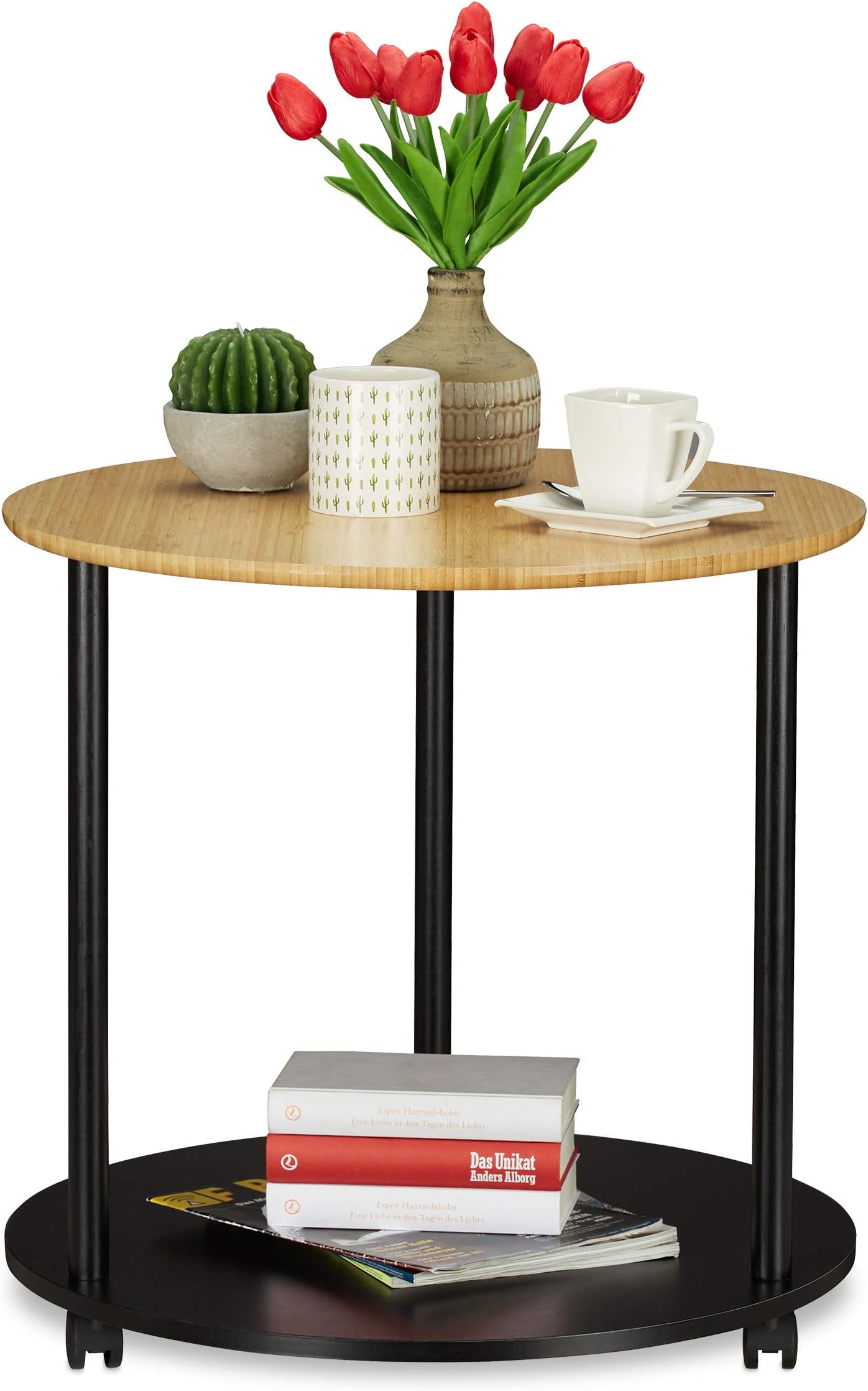 Relaxdays Table d’appoint Ronde, avec Roues,Mobile, Design Moderne, en ...