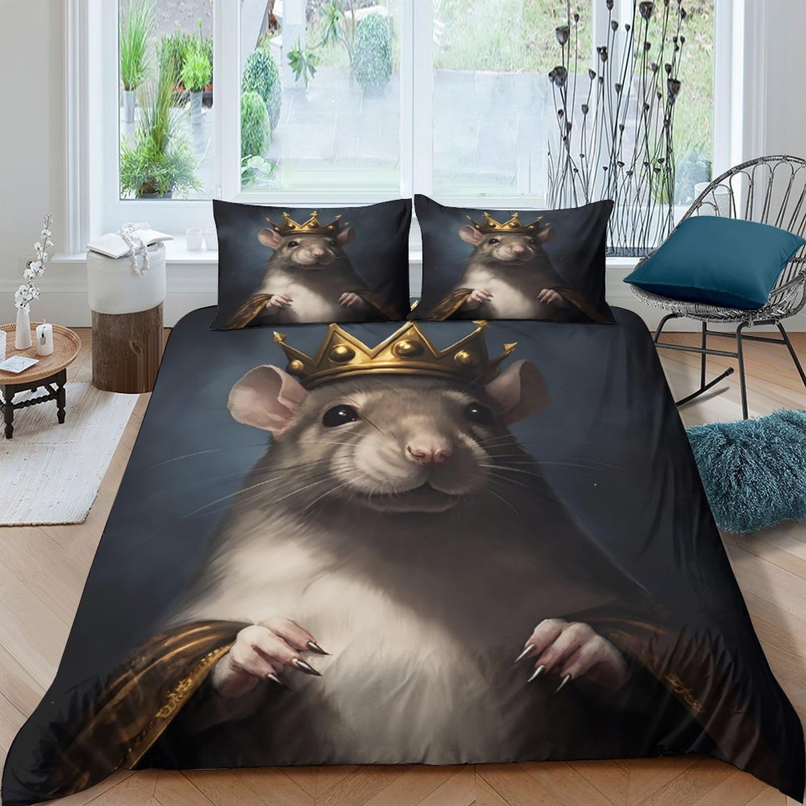 Ctjqhvkz Style-6 3D Printed Royal Mouse Fitted Sheet Microfiber Soft Crown Animal Bed Cover For Bedroom Dorm Mattress Decor Single（135X200cm）