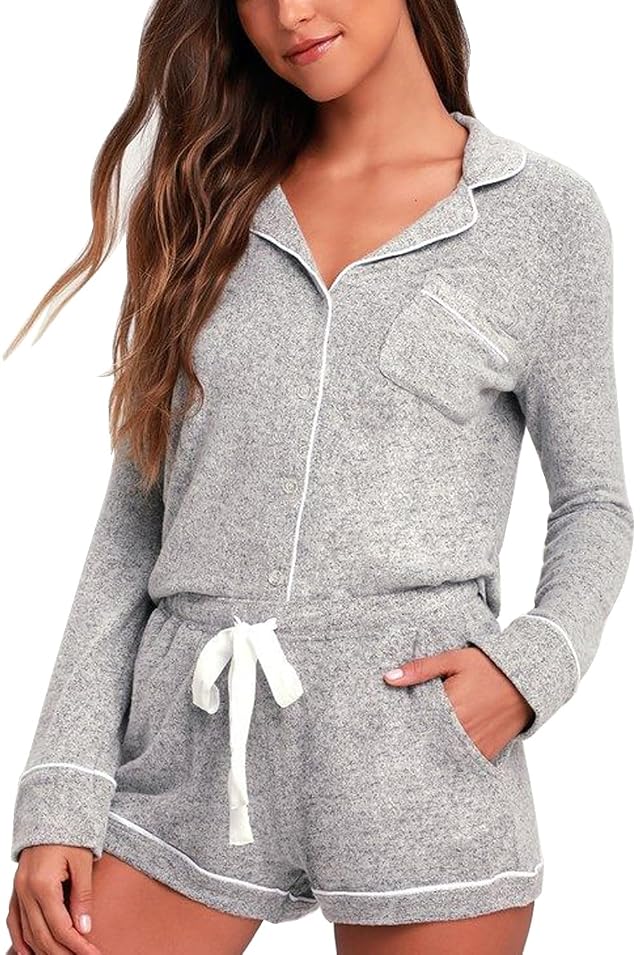 Aamikast Womens Pajama Sets Button Down Long Sleeve Sleepwear Soft 2 Piece Pjs Lounge Set