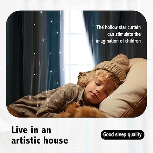 Miniatura 4 de Anytime Cortinas opacas con estrellas de ensueño para habitaciones de niños, cortina de princesa para ventana de dormitorio de hija, dormitorio