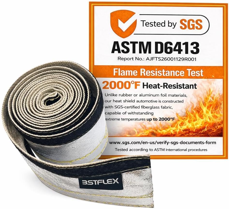 Aluminized Wire Heat Shield for Hose Lines & Electrical Wiring, 2" I.D.x 10FT Heat Shield Wrap Automotive for Exhaust and High-Temperature Pipes with 10 Pcs Stainless Steel Ties