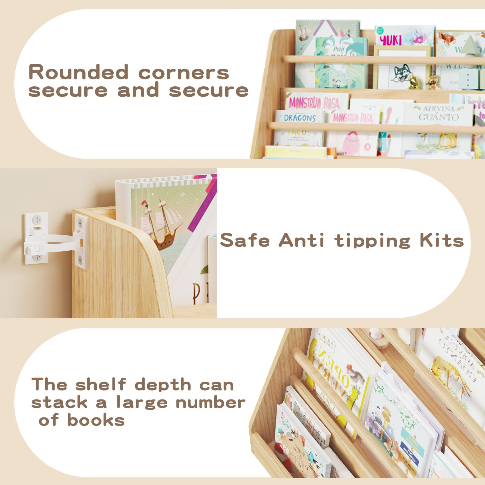 Estantería para niños, estante de madera de 4 niveles para niños, estantería Montessori para habitación infantil, estantería infantil para guardería y aula (natural) 3