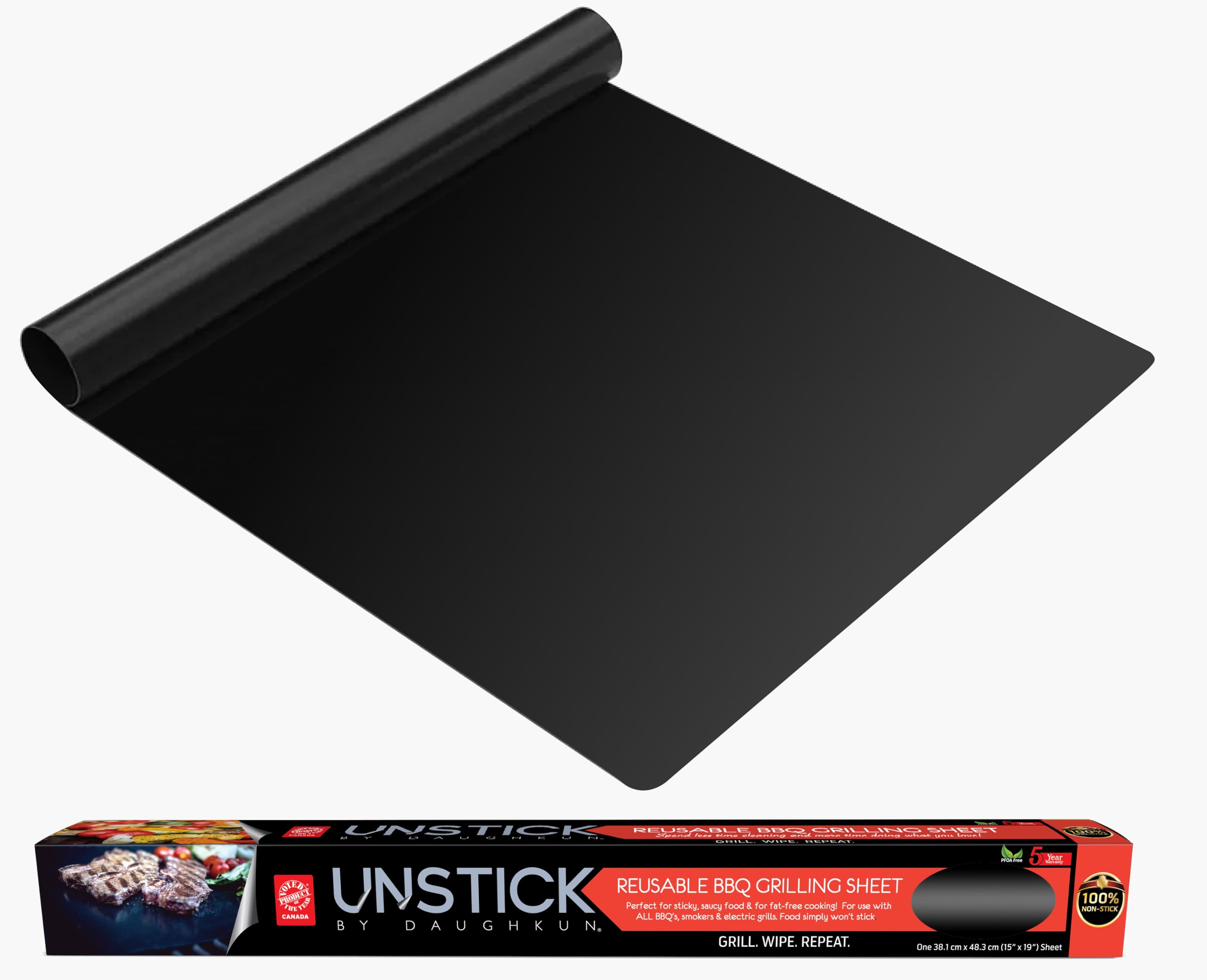 UNSTICK Premium Nonstick BBQ Grill Mat, Reusable Professional Barbecue Grilling & Cleaning; Withstands up to 500F, Non-Toxic, PFOA-Free, 15" x 19" (Pack of 1)