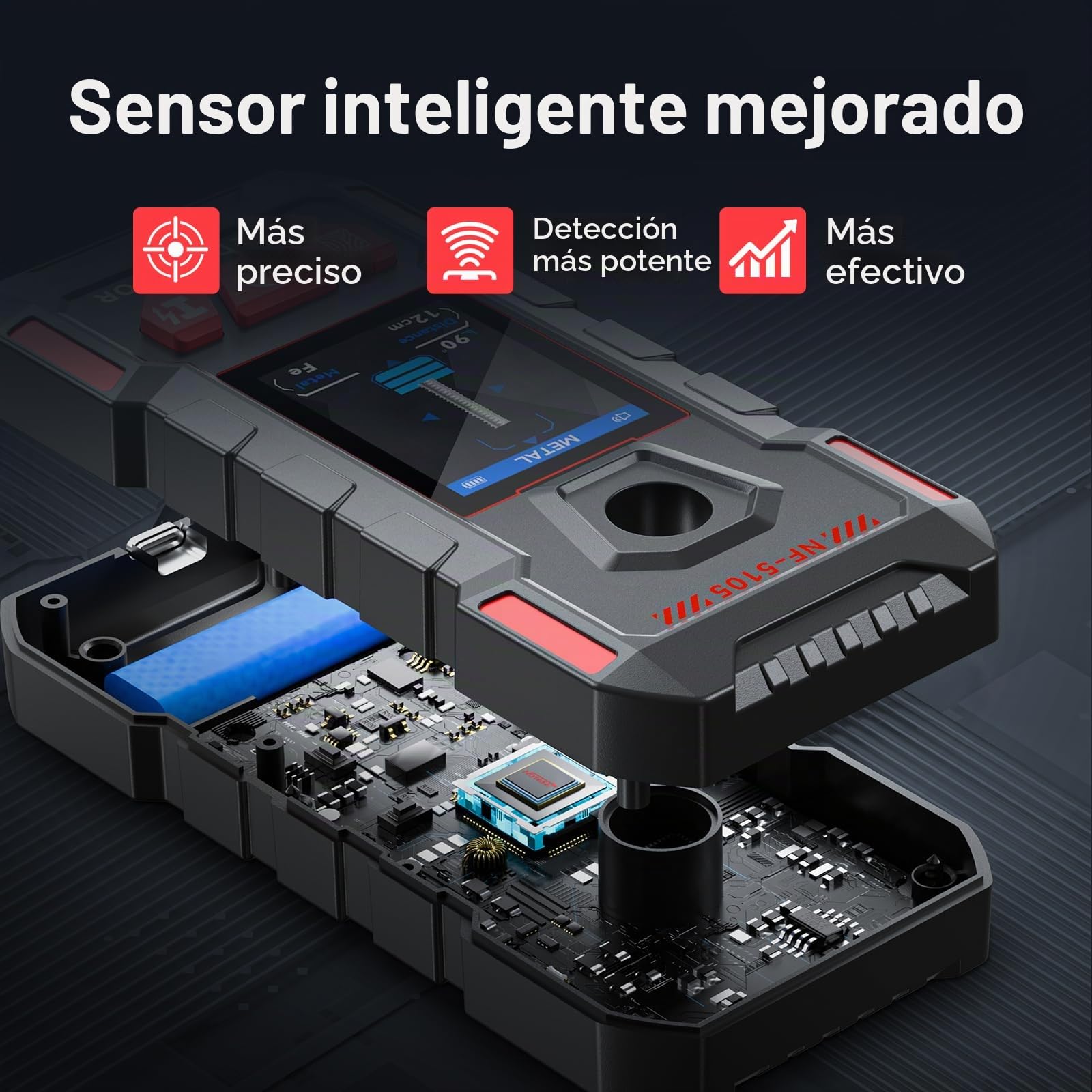Buscador de pernos para paredes, escáner de pared recargable con chip inteligente mejorado para pernos de madera, metal, cables de CA, vigas, tuberías, compatible con pantalla LCD HD y voz