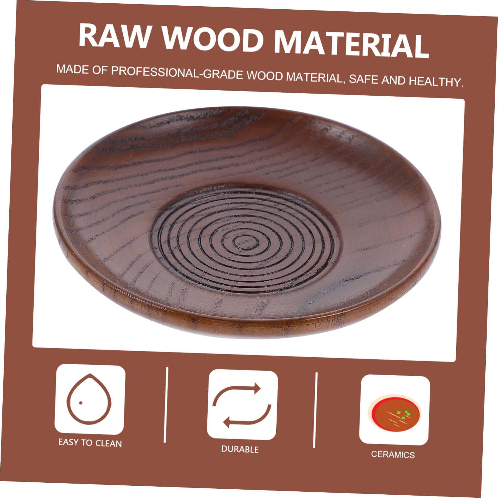 Cabilock 1pc Wooden Round Dessert Plate Food Dish for Home Use Multipurpose Snack Fruit Serving Tray Elegant Natural Design No Lacquer Safe Healthy