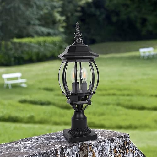 Miniatura 7 de Luz exterior de poste de 3 luces para exteriores, impermeable, con base de montaje en muelle, 22.4 pulgadas de altura, aluminio + pantalla de