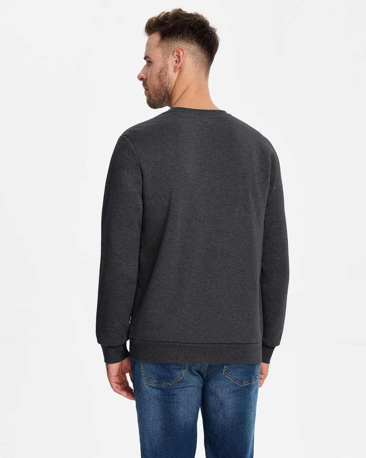 Boladeci Men's Full Sherpa Lined Crewneck Sweatshirts Heavy-weight Fleece Pullover Thick Thermal Long Sleeve Cotton - Image 3