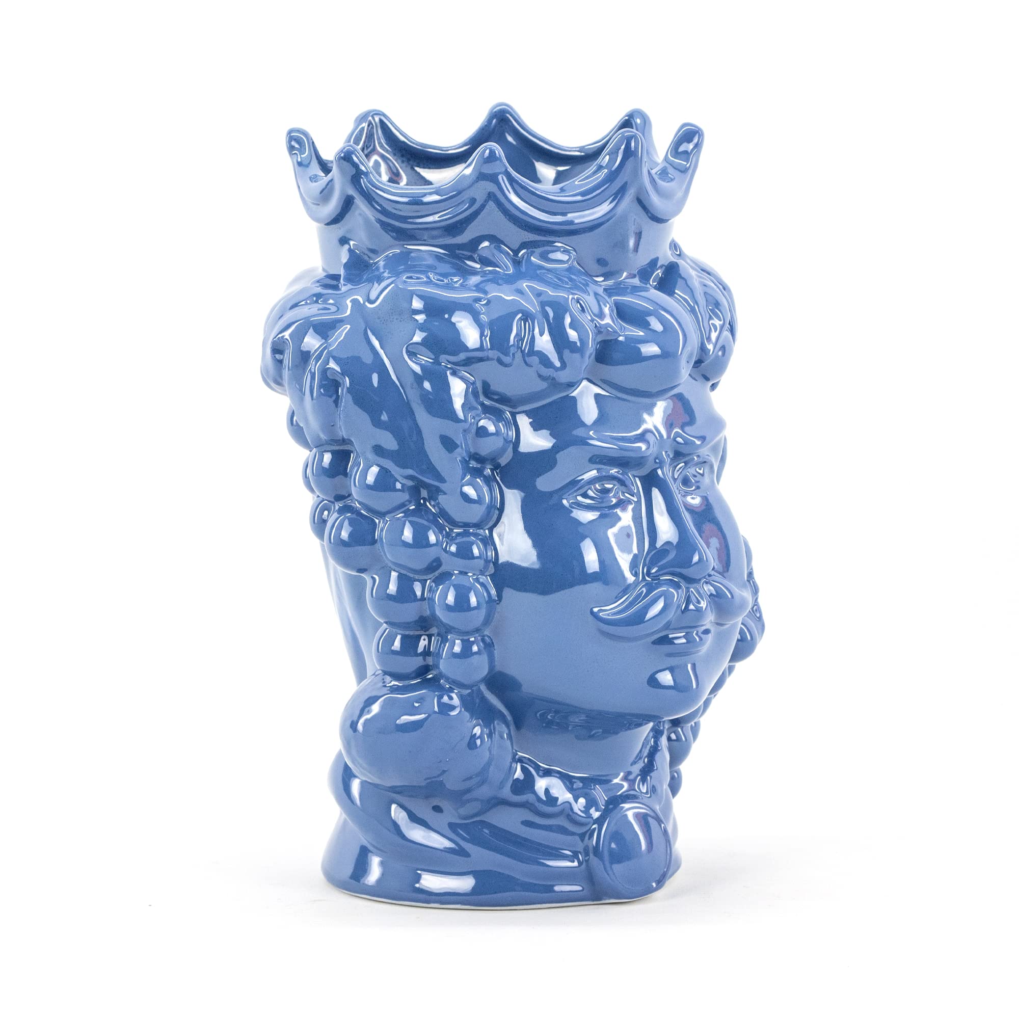 CEAR ceramiche – Cabeza de moro hombre H cm 25 cm, azul de cerámica de Caltagirone hecha a mano