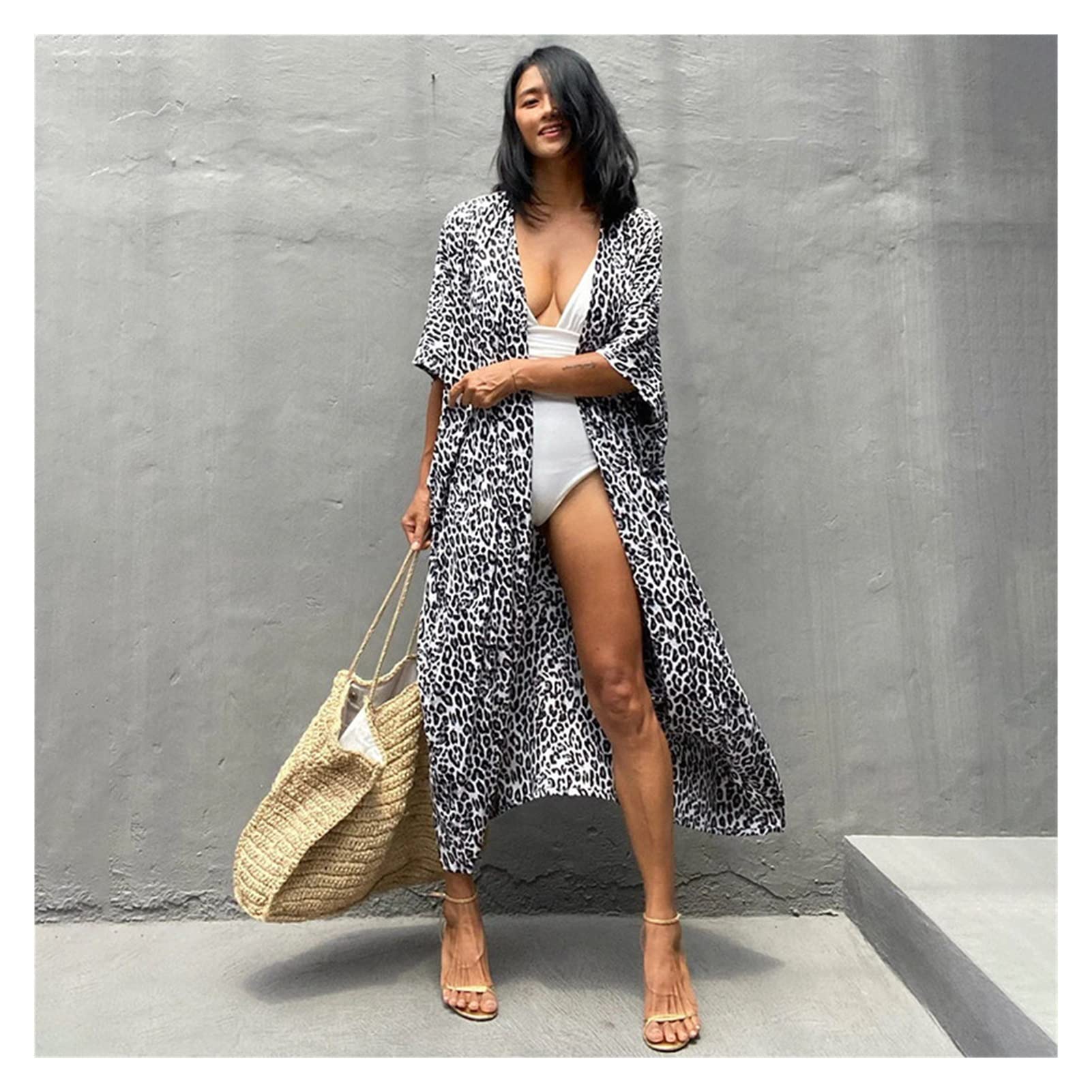 Copricostume da Spiaggia for Costumi da Bagno Donna Kimono Nero Tie-Dye Costume da Bagno Mantello Abito Estivo Abiti da Spiaggia (Color : Leopard Beach Covers, Size : One Size)