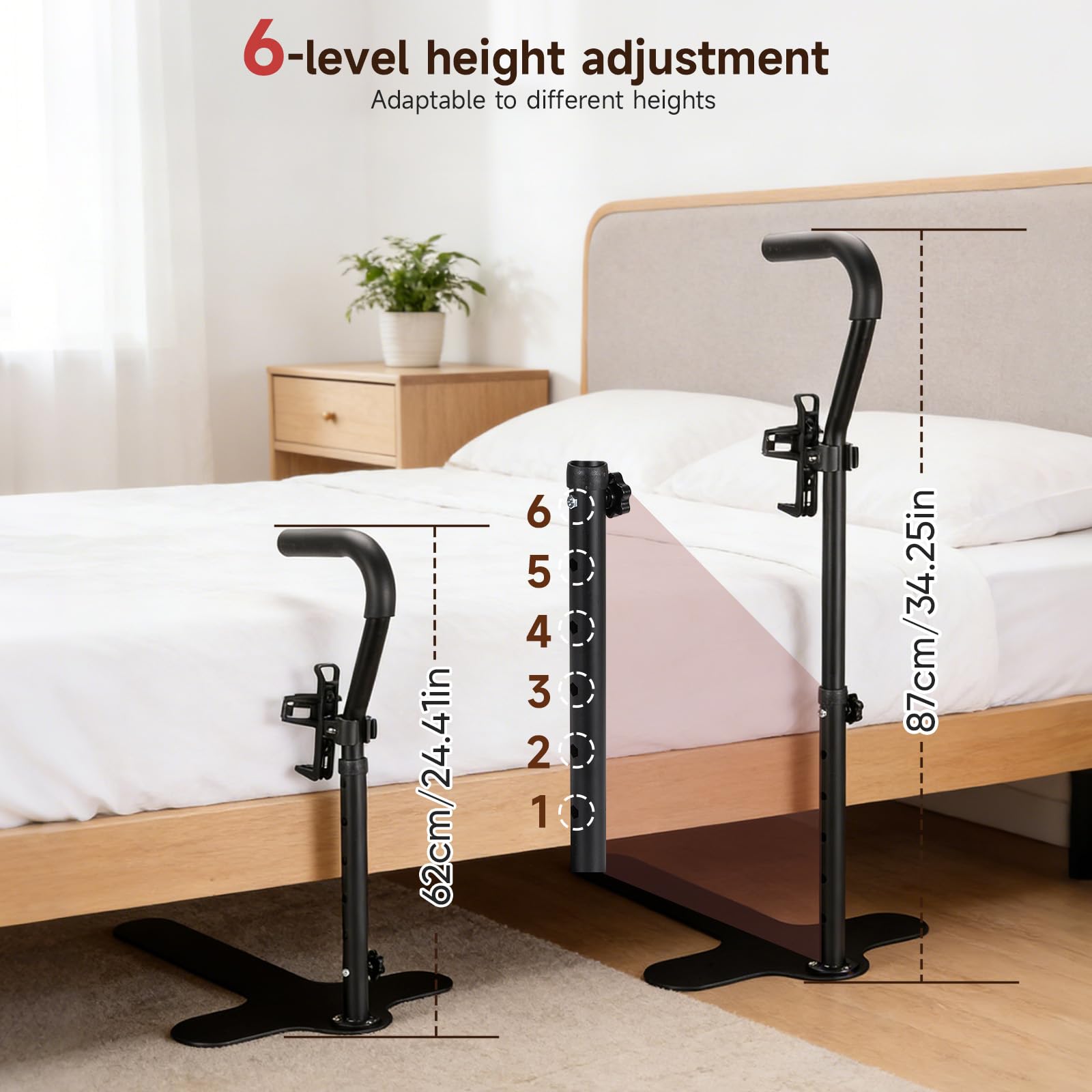 Ausilio Per Posizione Eretta, Ausilio Posizione Eretta Su Divano Con Scaletta Sicurezza E Barra Sostegno (62-87 Cm) Con Portabicchieri Per Anziani Regolabile In Altezza Per Divani E Sedie Disabilità