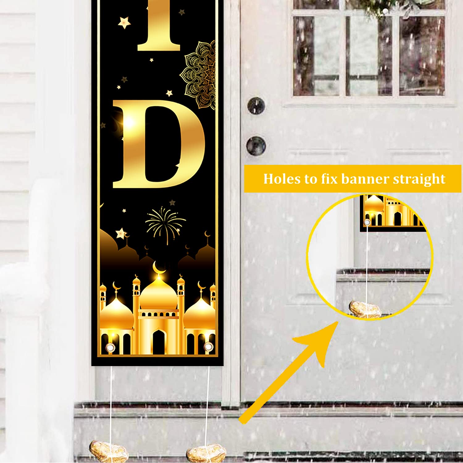 2-in-1 Ramadan & Eid Mubarak Banner Set - Double-Sided Decoration For Home, Mosque, Restaurant Or Iftar Parties (White)