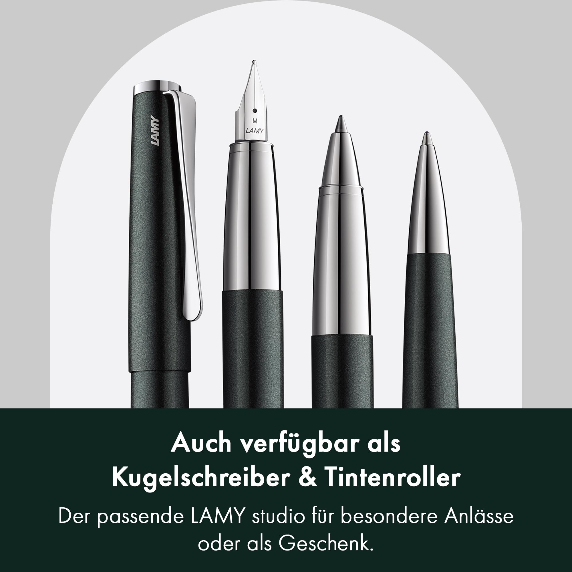 Lamy studio black forest Füller – universeller Füllfederhalter in elegantem Gehäuse aus Ganzmetall – mit propellerförmigem Clip & Stahlfeder in Strichbreite F – inkl. Tintenpatrone T 10 blau