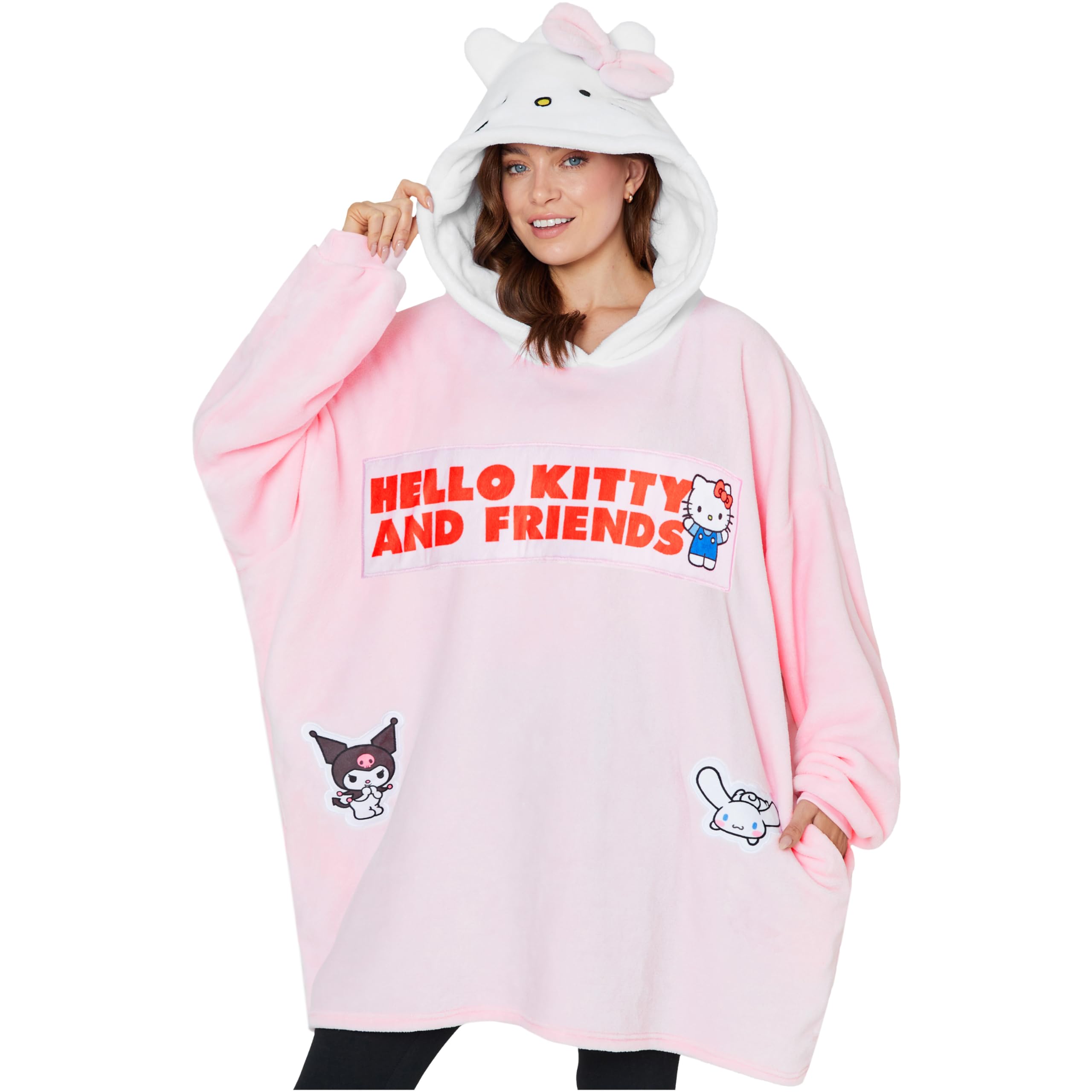 Hello Kitty Sanrio Sudadera Oversize Mujer y Adolescentes, Batamanta Polar con Capucha y Bolsillos, Ropa de Casa Regalo Mujer