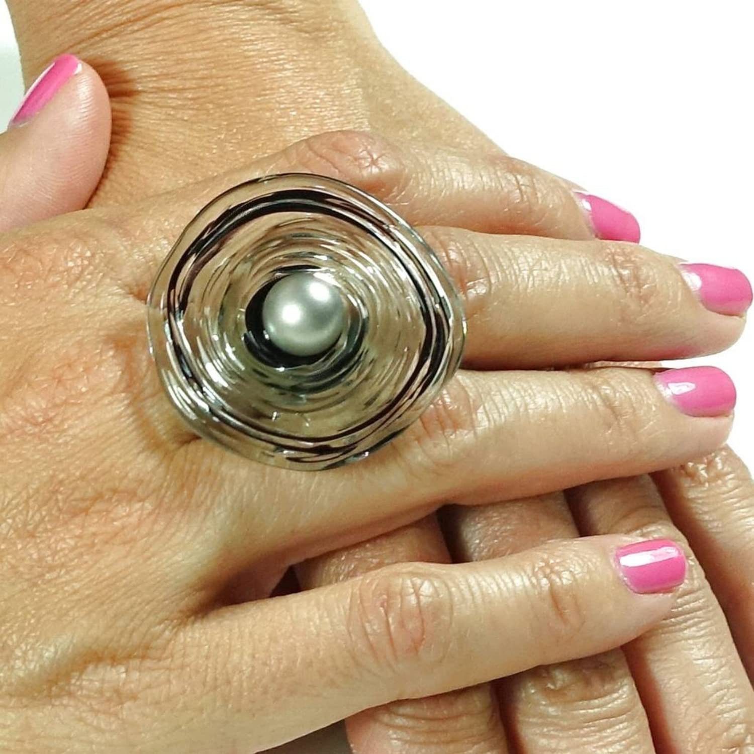 Edelstahl-Ring mit Scheibe aus Murano-Glas in blau grün/PASST IMMER/verstellbar (16-21) / Wechsel-Ring/Personalisiertes Geschenk für sie zu Valentinstag Jahrestag Hochzeit Geburtstag Mama