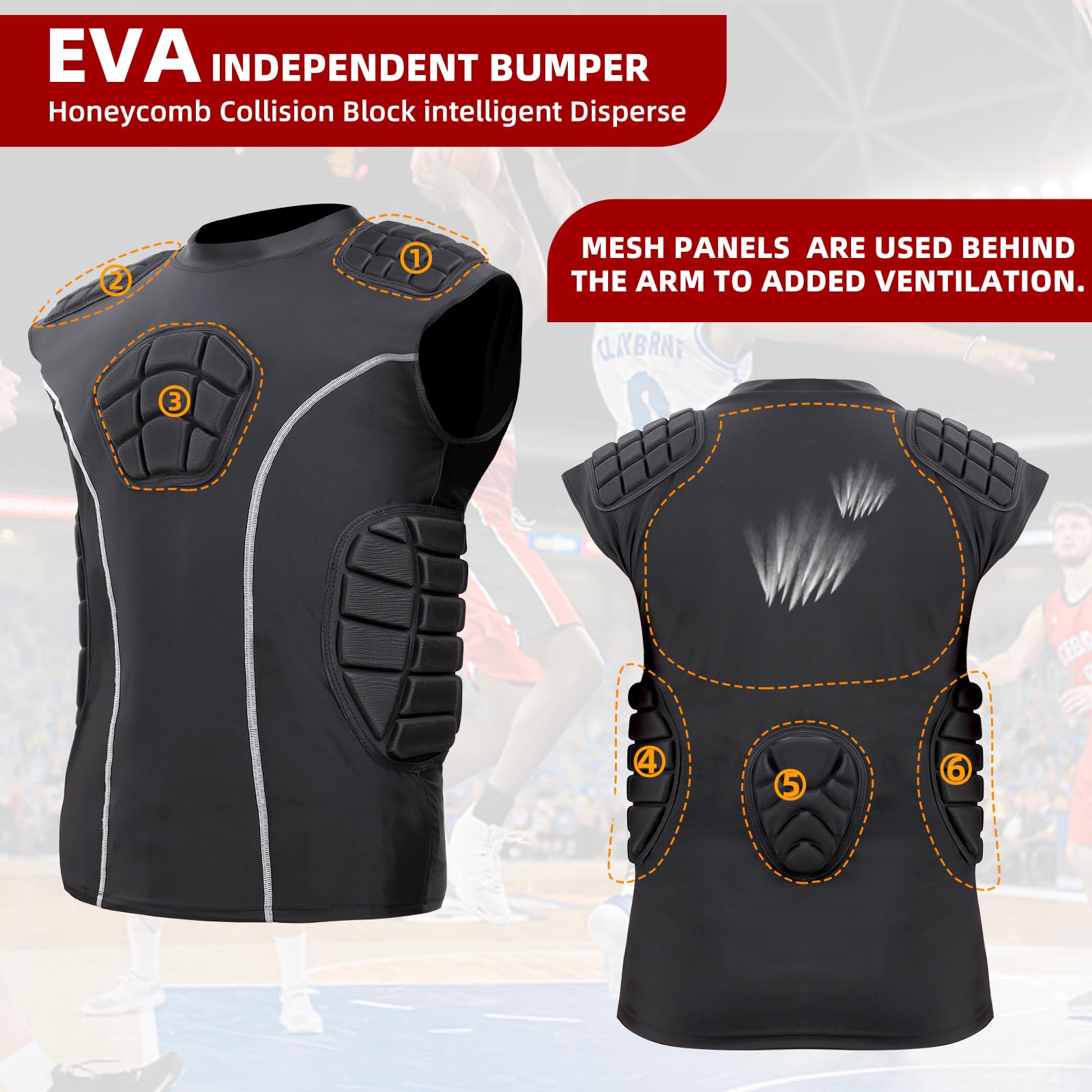 Zicac Kompressionsshirt Herren Atmungsaktiv Compression Shirt, Aufprallschutz Protektorenweste, Multidirektionaler Schutz Sport Tshirts Herren für Fußball Basketball