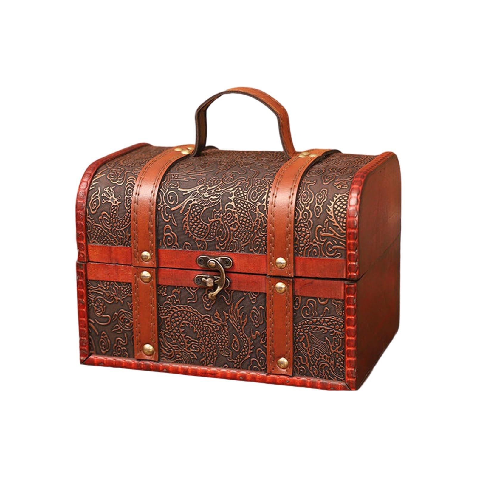 Woedpez Kids Travel Friendly Securable Oaken Jewelry Case Planner Secret Coffer Gift Concept Natural Wood Jewelry Box with Handle