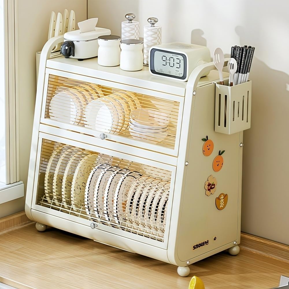 3-Tier Dish Drying Rack With Utensil Holder And Drain Tray Space-Saving