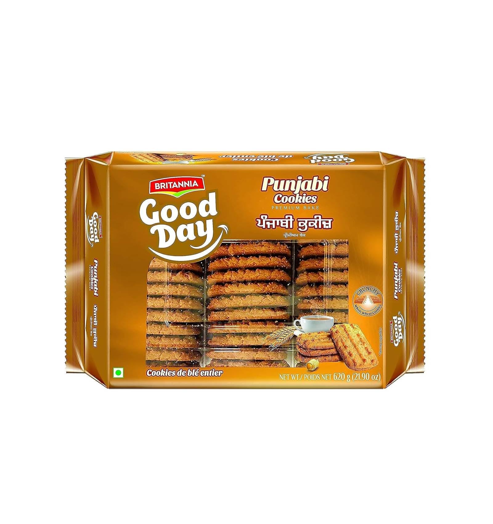 BRITANNIA Punjabi Cookies 21.90oz (620g) - Whole Wheat Cookies - Healthy, Delicious & Crispy - Breakfast & Tea Time Snacks (Pack of 1)