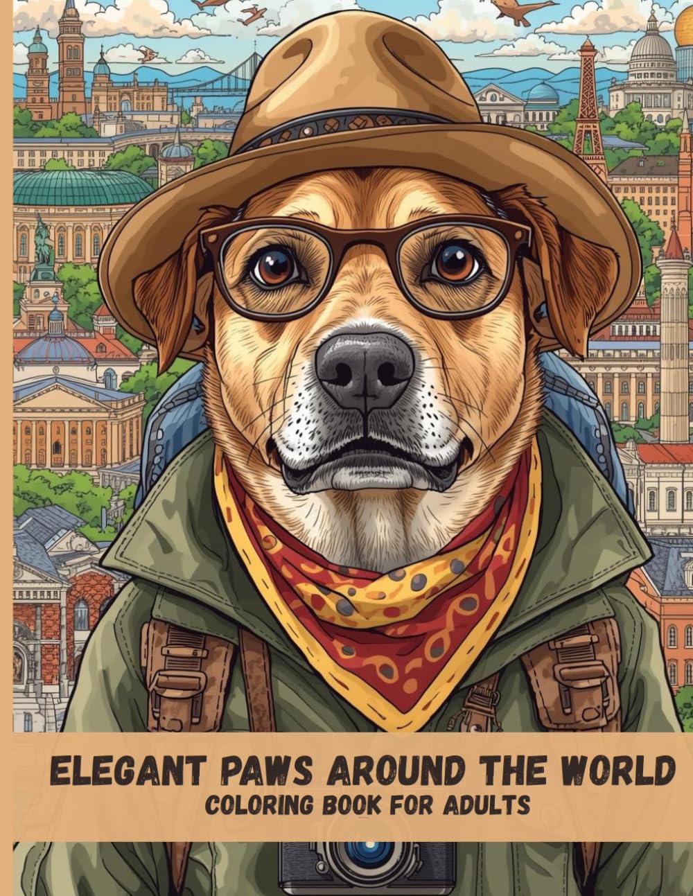 Elegant Paws Around the World: Luxury Adult Coloring Pages Featuring Stylish Traveling Dogs