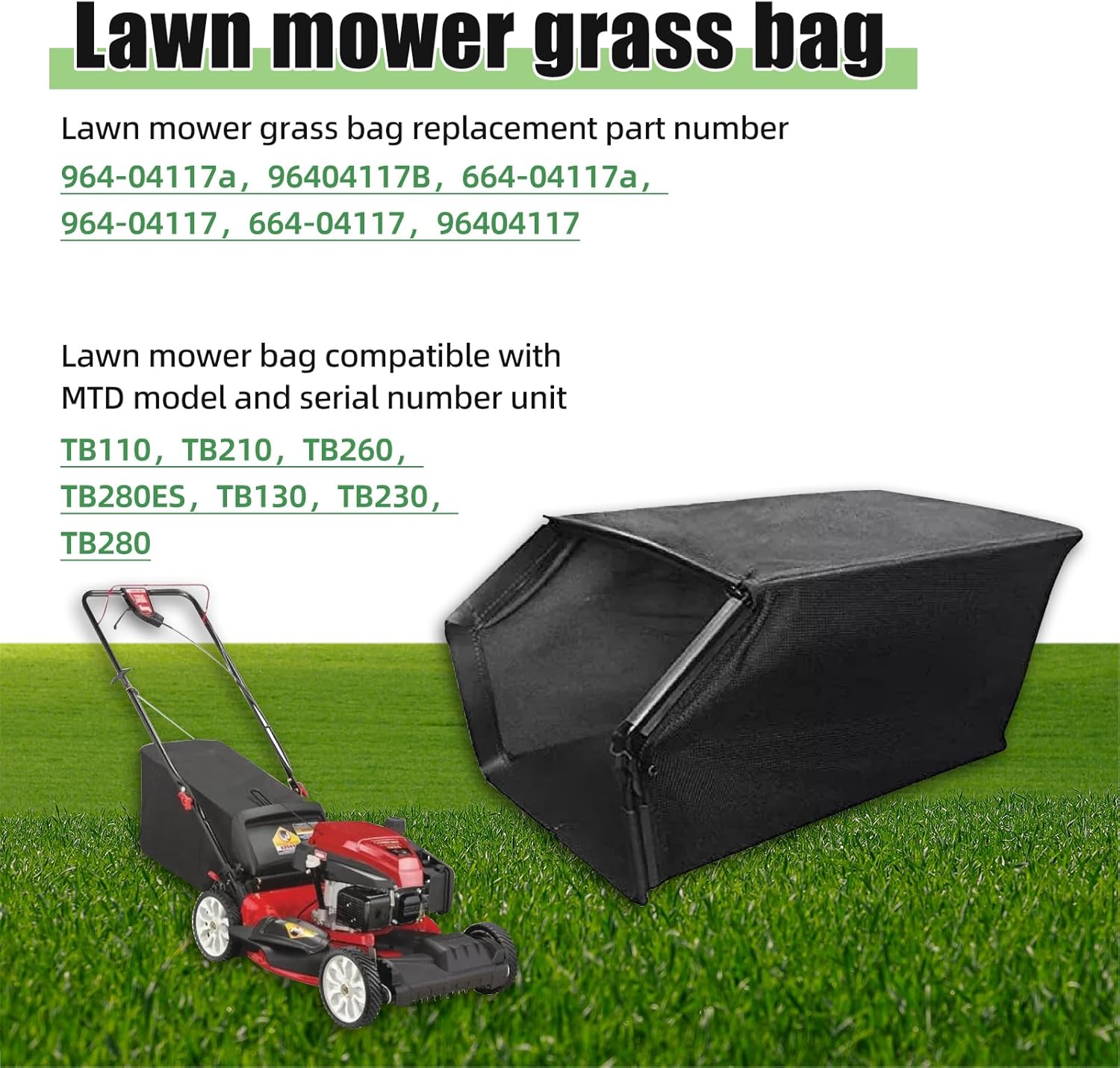 964-04117A Lawnmower Grass Bag Replacement for Troy Bilt 21” Lawnmower Bag 964-04117B, 664-04117A, for Models TB210 TB260 TB280ES TB130 TB230 TB280(Without Grass Catcher Frame)