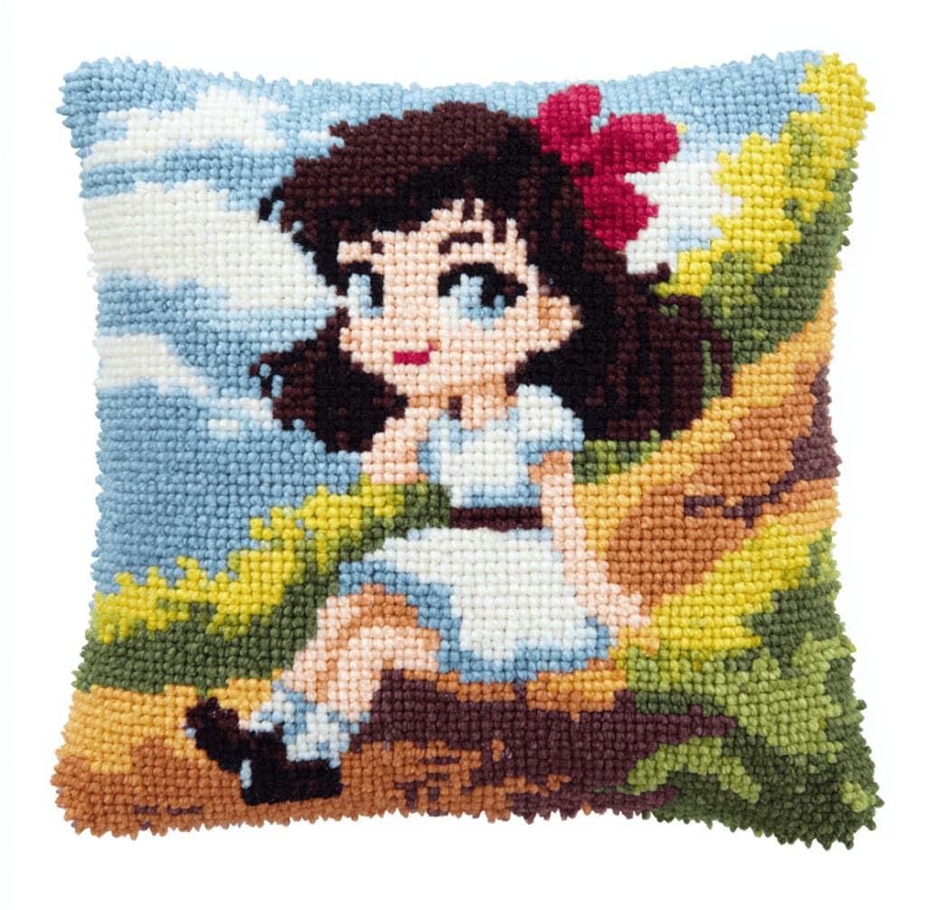 Kitquiver Latch Hook Kits Girl for Adults,Beginners DIY Latch Hook Cushion Kits and Latch Rug Kits Cross-Stitch Embroidery Cushion Cover for Home Sofa Decoration 17X17 in