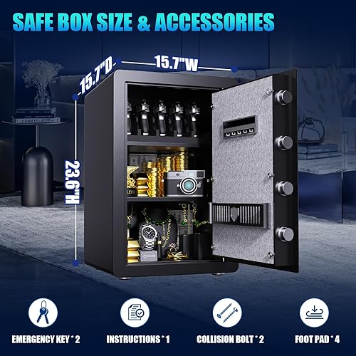 Miniatura 2 de Caja de seguridad de 3.5 pies cúbicos a prueba de fuego impermeable para el dinero, segura para el hogar, biométrica caja fuerte para dinero pequeño