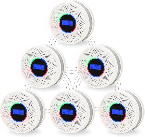 Detector inalámbrico de humo y monóxido de carbono interconectado con batería de 10 años, alarma inteligente de CO de humo interlink con pantalla