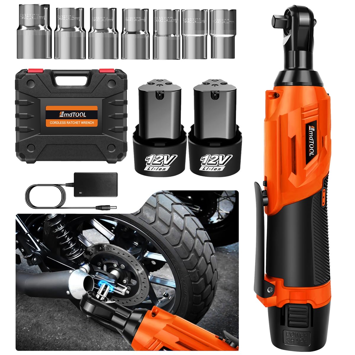 Clé à Cliquet Électrique 21V 3/8 - 45Nm Avec 2 Batteries - Set De Douilles Et Accessoires