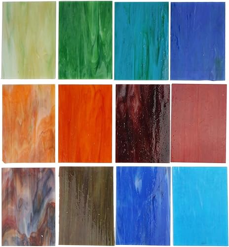 Miniatura 64 de Lanyani Paquete de 10 hojas variadas de vitrales, azulejos grandes de mosaico de vidrio catedral de 4 x 6 pulgadas para manualidades, mezcla verde