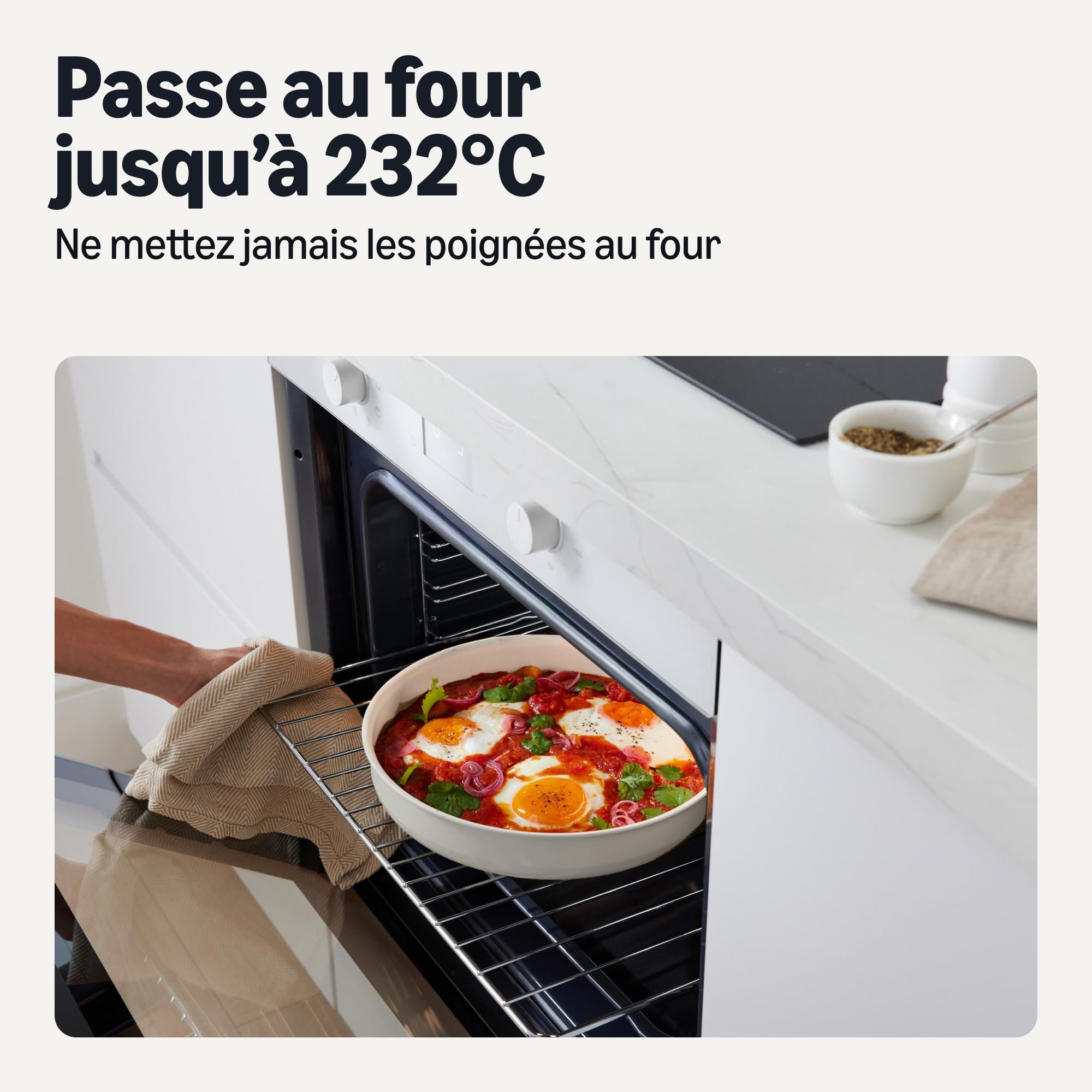 Amazon Basics Ustensiles de Cuisine Empilables Antiadhésifs en Céramique avec Poignées Amovibles, Lot de 11 Pièces, Compatible Tous Feux, Couleur Ivoire