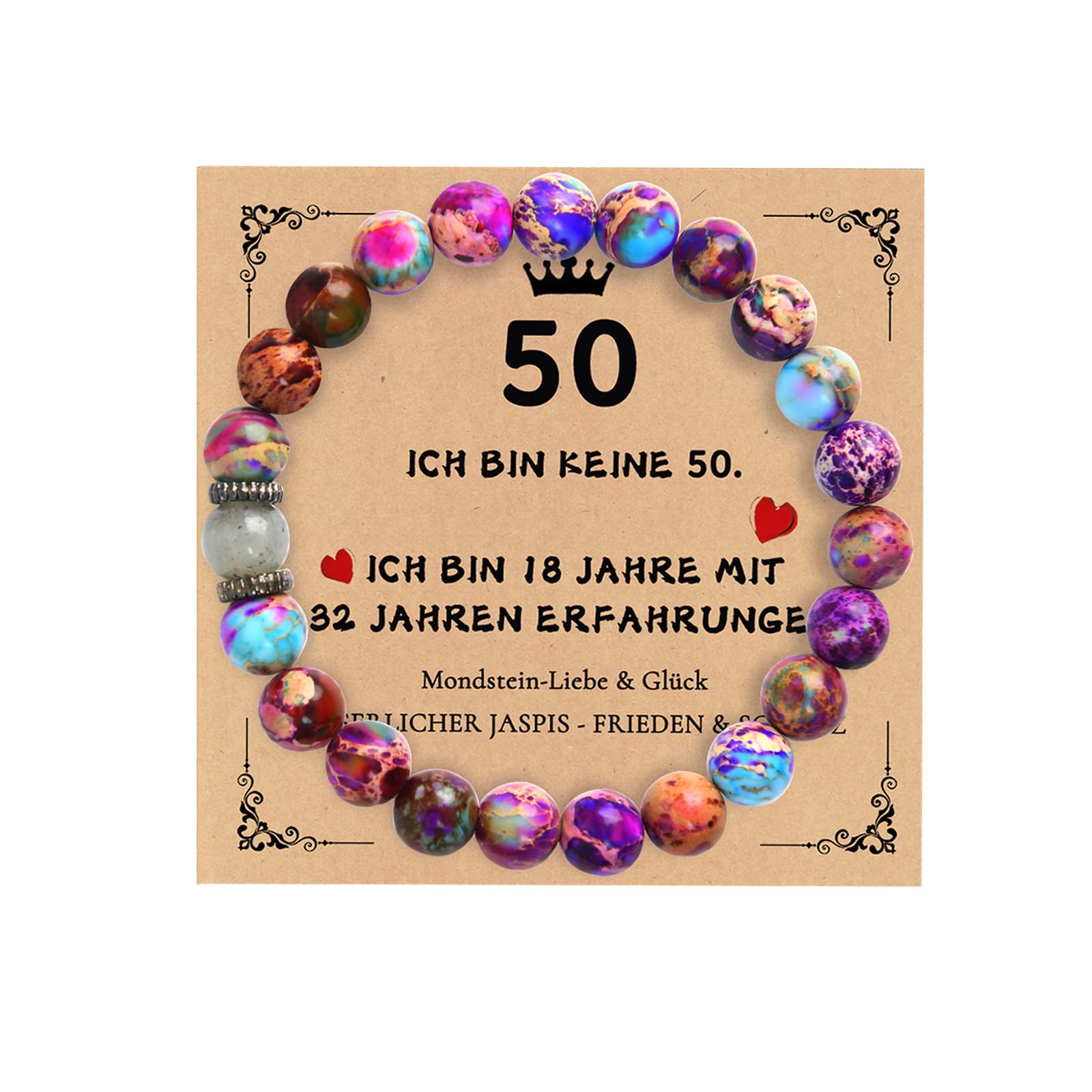 kiimiipa Geschenke Zum 50 60 Geburtstag FüR Frau,Armband Aus Naturstein Geburtstagsgeschenk FüR Frauen,50.60. geburtstag,Geburtstagsgeschenk FüR Mama Schwester Oma Freund Mit Karte Und Geschenkbox