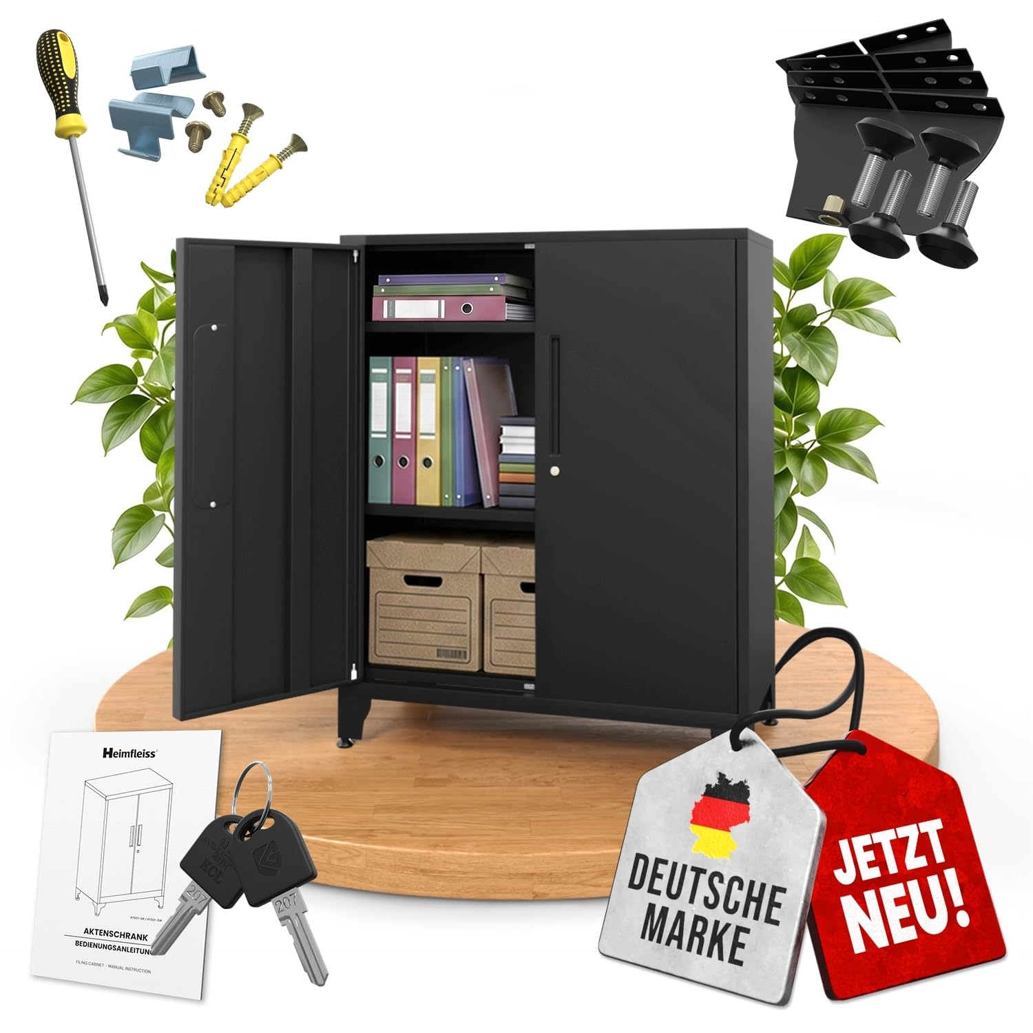 Heimfleiss® Aktenschrank abschließbar 90x80x40cm | Büro Metallschrank | Mehrzweckschrank nutzbar als Büroschrank, Werkzeugschrank & Aufbewahrungsschrank | Stahlschrank mit Sicherheitsschloss
