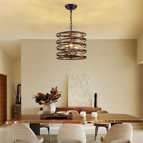 Miniatura 2 de Candelabros de granja de 12 pulgadas para comedor, lámpara colgante de metal industrial de 3 luces, lámparas colgantes de tambor rústico sobre la