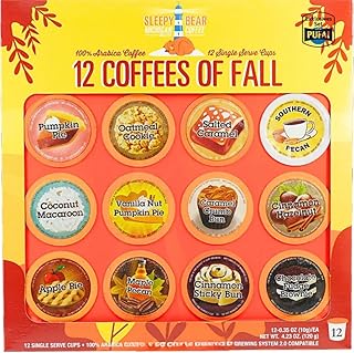 Sleepy Bear Flavored Coffee Variety Pack – 12 Single Serve Pods – 120 g | Seasonal Fall Coffee Sampler | Assorted Sweet & Spiced Flavors for Cozy Mornings