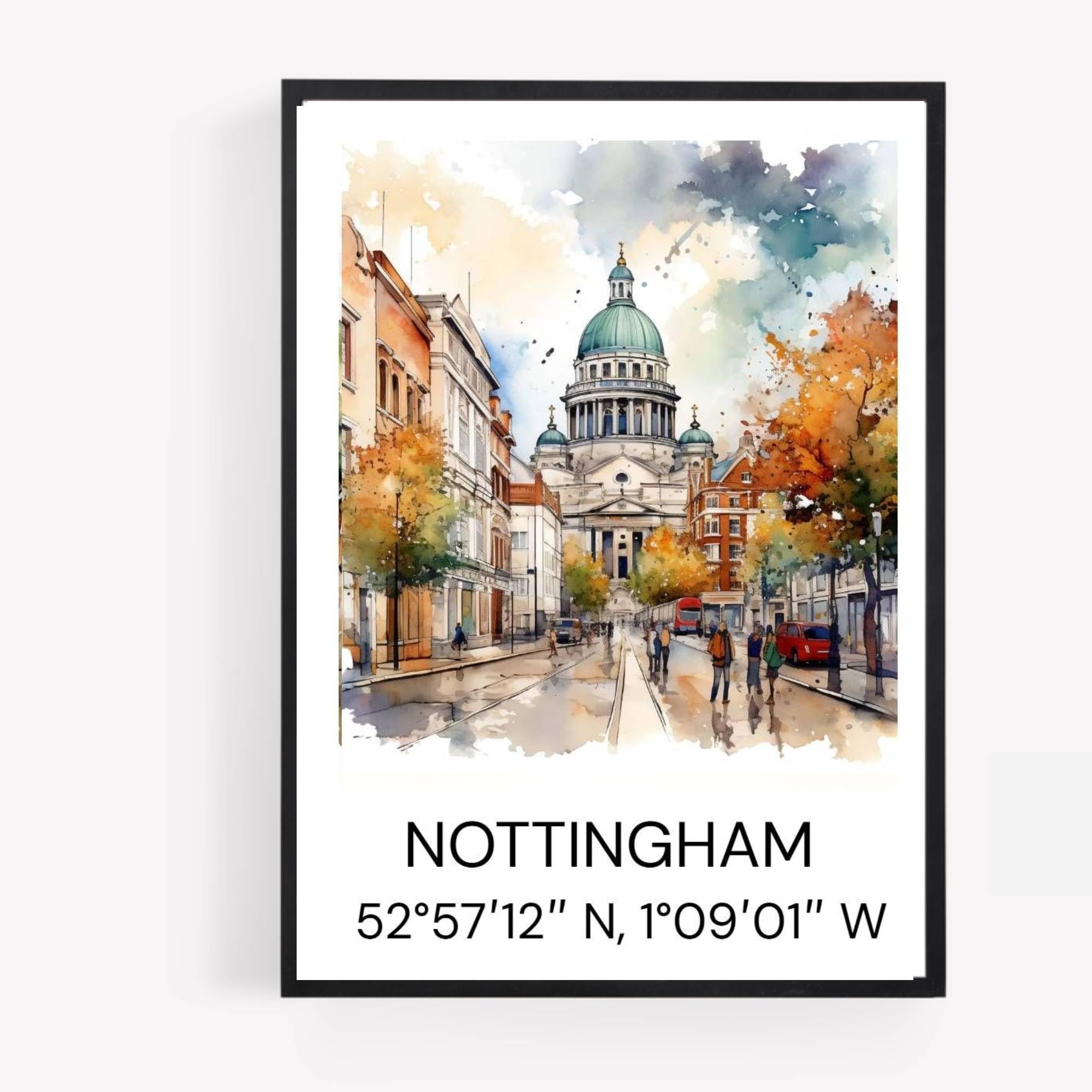 gfc nottingham Cityscape Skyline Map Print Picture Poster Gift A4 UNFRAMED 1 wall art Home decor Decorating landmarks
