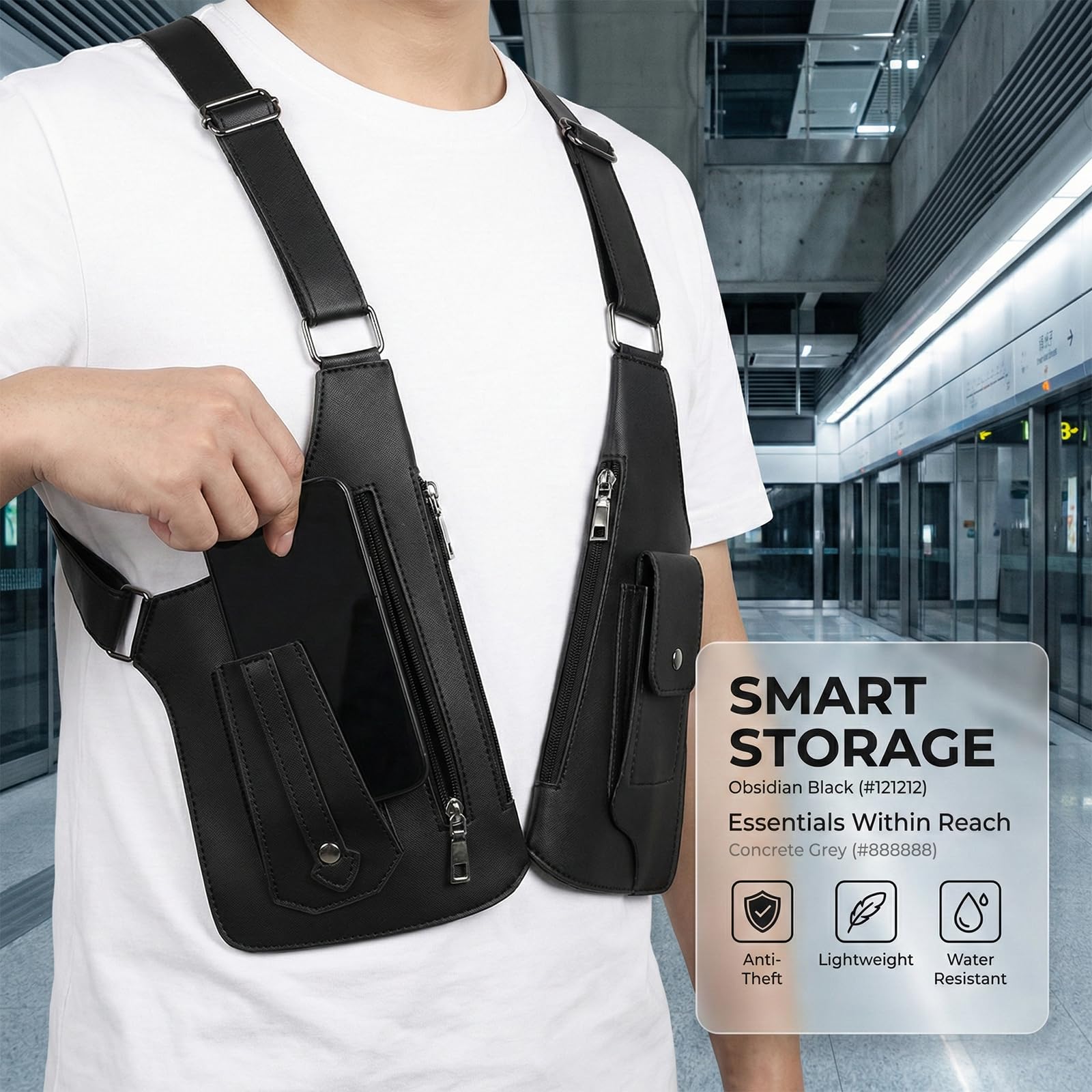 Shoulder Bag Homme, Sacoche en Cuir & Sac Anti-Vol sous Le Bras