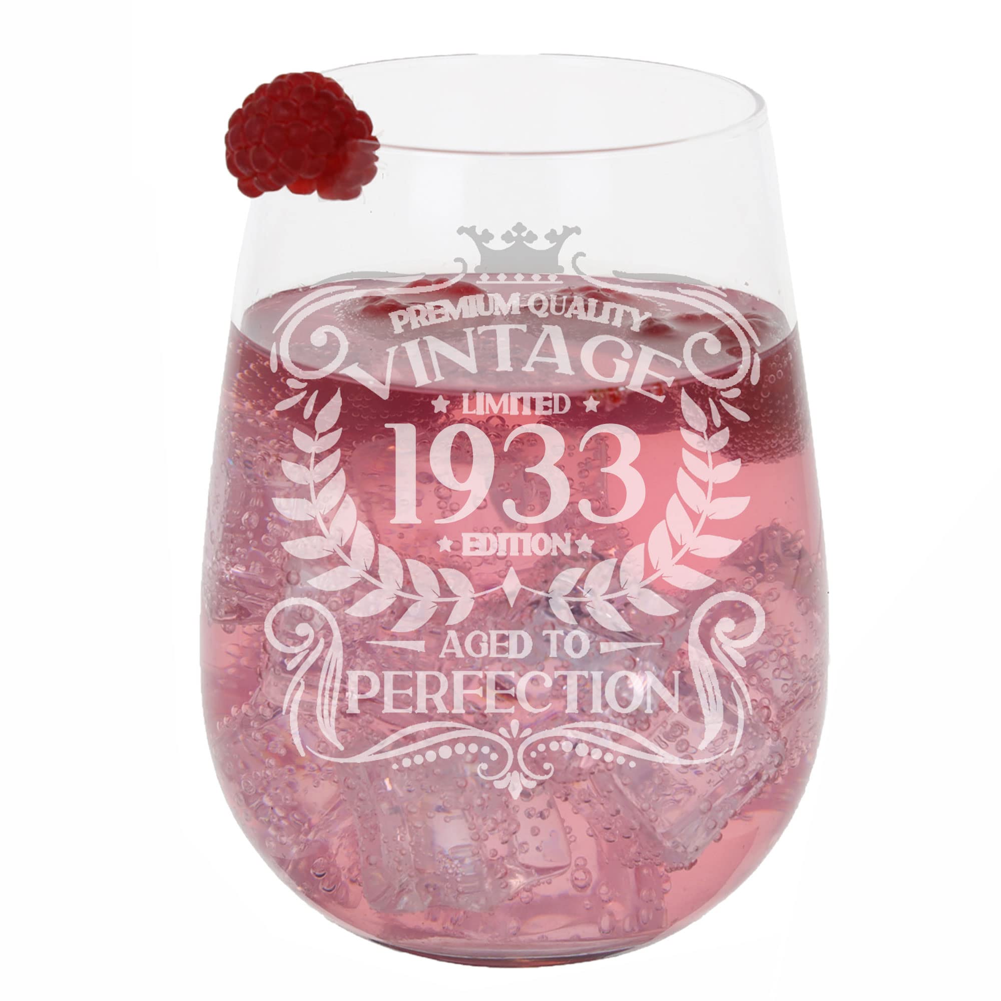93rd Birthday Gift Vintage 1933 Aged to Perfection Engraved Large Gin Glass Present for 93 Year Old Etched 590ml Stemless Gin Glass โ image 1