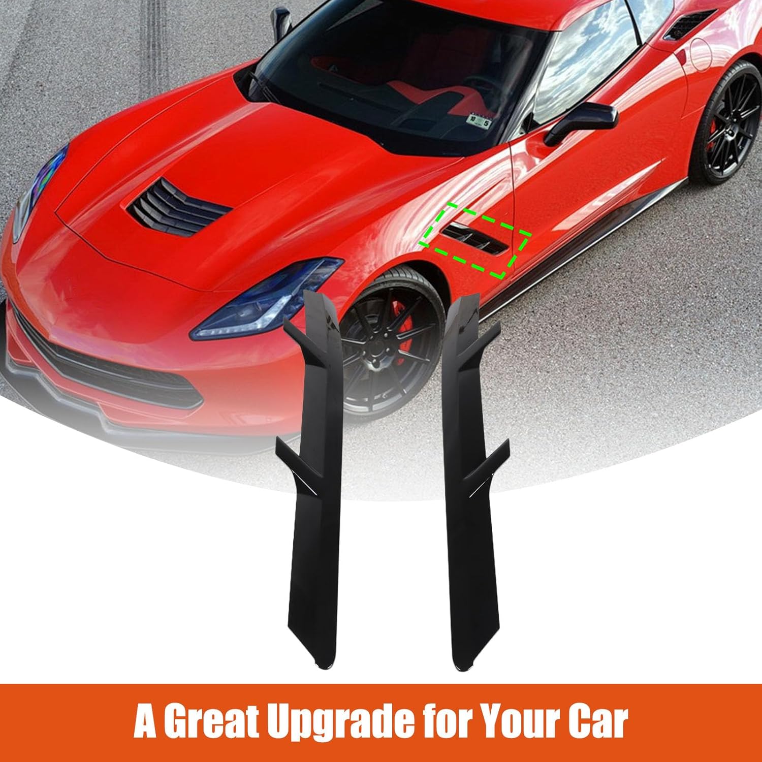 Front Left Right Fender Side Body Vent,Compatible with 2014-2019 Chevy Corvette C7 Side Body Vent, Exterior Accessories Auto Fenders (PIANO BLACK)