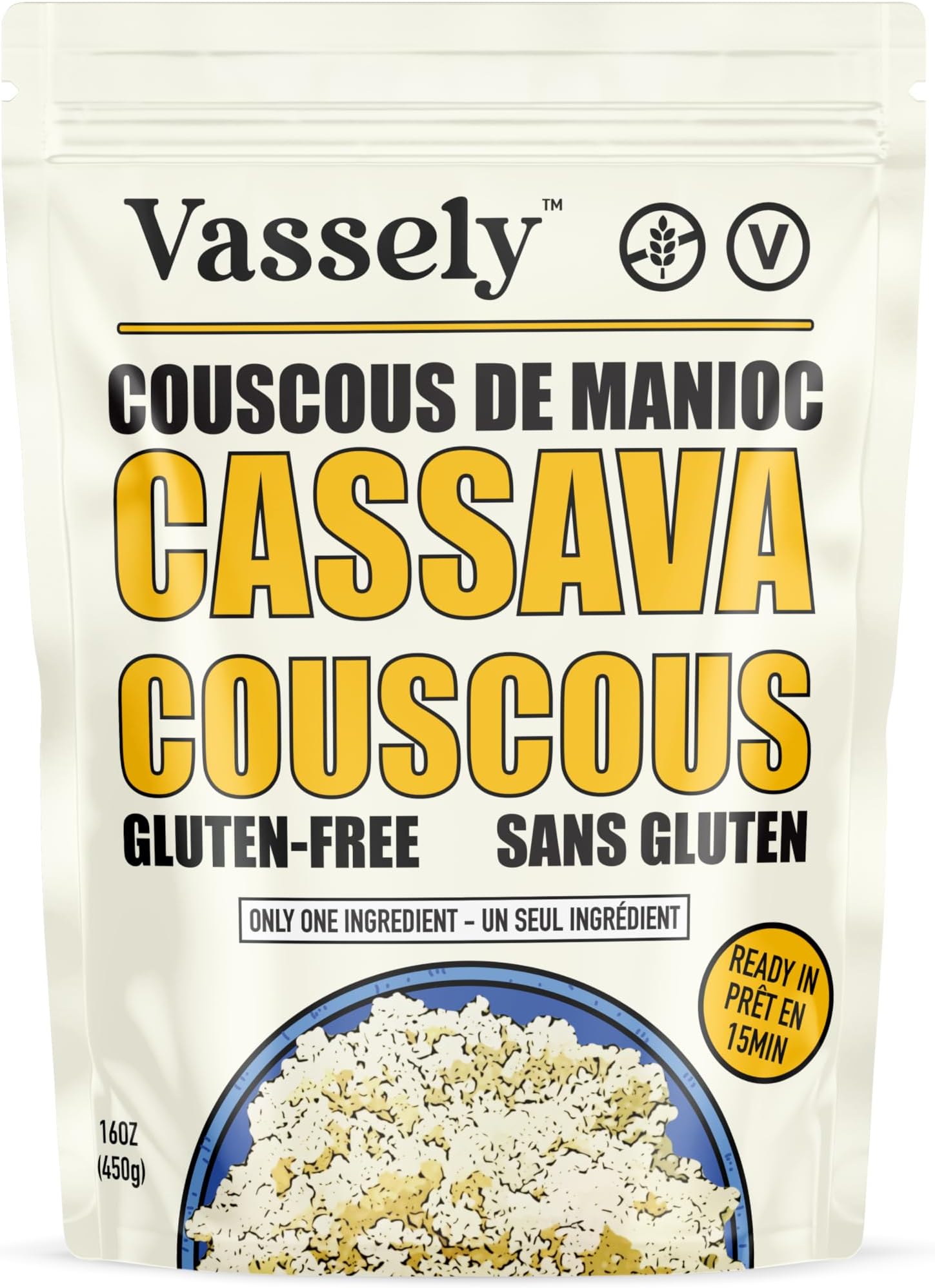Vassely - Cassava Couscous, Grain Free & Gluten Free Couscous, Attieke, 1 lb (450g) Bag,Attieke cote divoire, Paleo Friendly & Vegan, Made From 100% Cassava Root, Lower Glycemic Index for Weight Loss
