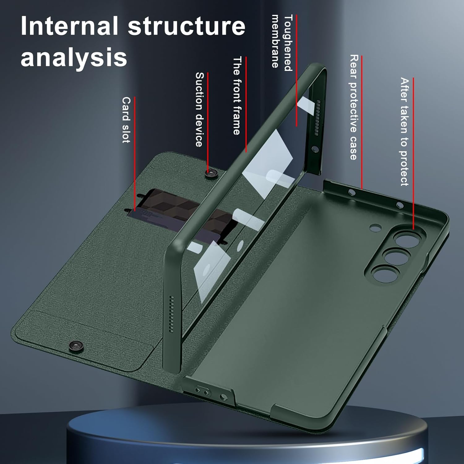 demcert for samsung galaxy z fold 5 case with [fold5 edition s-pen slot], military armor cases full body protective anti-scratch hard slim leather bracket case with screen protector (green) samsung galaxy z fold 5 green