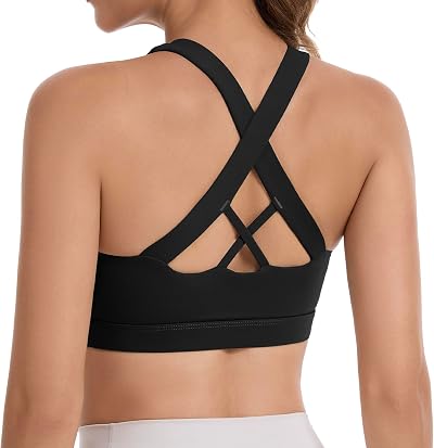 Lemef Sports Bras for Women Full Support Criss-Cross Back Strappy Sports Top Non Padded Running Workout Yoga Bra