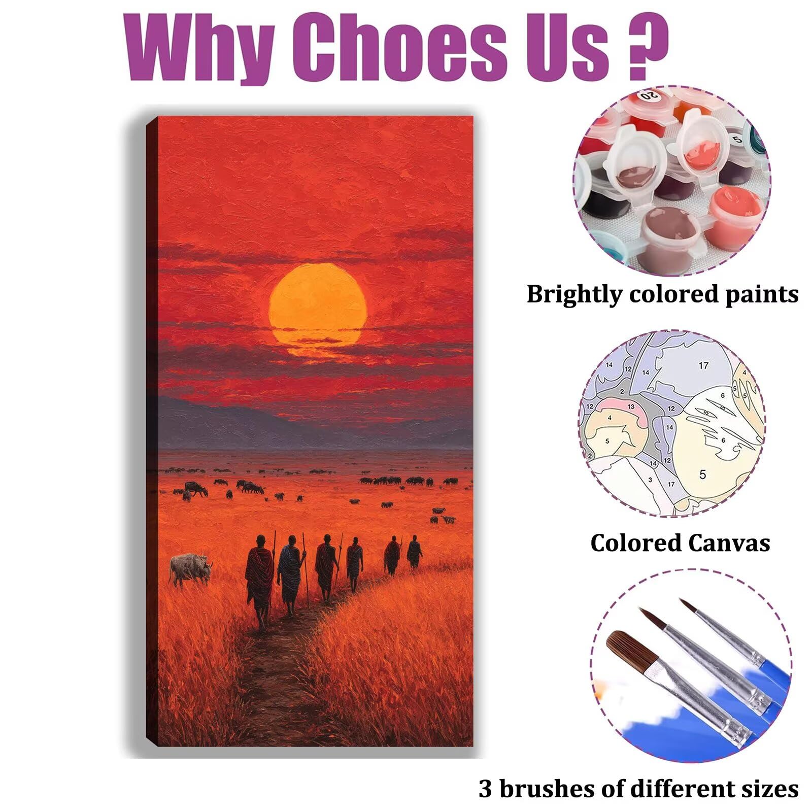 Malen nach Zahlen Erwachsene Großes Format 60x120cm, Sonnenuntergang Panorama DIY Malset Komplettset auf Leinwand, Ohne Rahmen Acryl Ölgemälde Malen nach Zahlen Wiese, Geschenk für Frauen,w-1152k