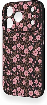 iPhone 17 Pro Uyumlu Mini Pembe Çiçek Desenli Silikon Kılıf, Siyah